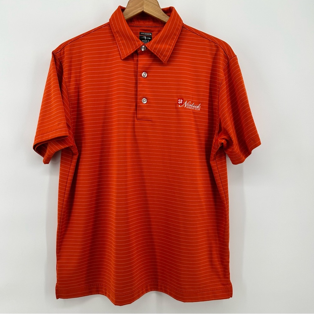 Page & Tuttle Cool Swing Polo Mens M Orange‎ Stripe Golf Norbeck Country Club